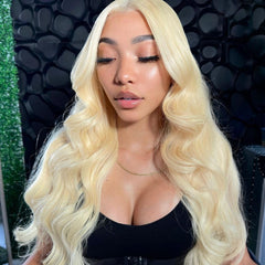 613# Blonde Body Wave 13X4 Transparent Lace 180  Density straight Wig