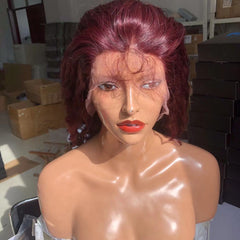 Roman Curl 13X4 Transparent Lace Burgundy Wig