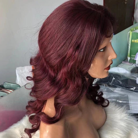 Roman Curl 13X4 Transparent Lace Burgundy Wig