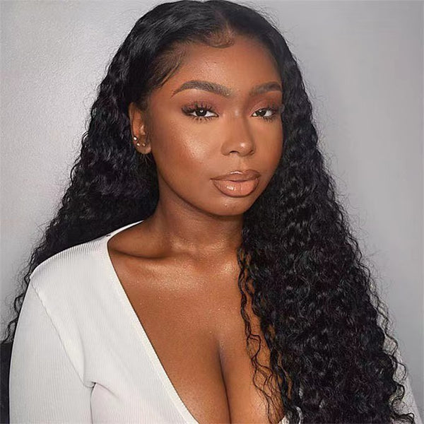 180 Density 13X4 Transparent Lace Deep Wave Wig With Natural Hairline